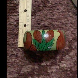 Vintage Hand-painted Lacquer Wood Bangle Bracelet